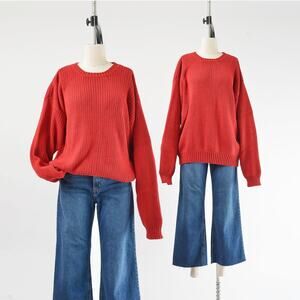 Vintage 90s Gap Red Cotton Knit Pullover Sweater Unisex size L XL
